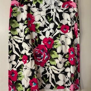 Floral Print A-Line Skirt in Black, White & Pink